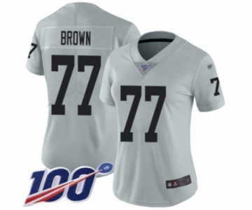 Women's Oakland Raiders #77 Trent Brown Limited Silver Inverted Legend 100th Season Football Jersey