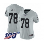 Women's Oakland Raiders #78 Art Shell Limited Silver Inverted Legend 100th Season Football Jersey