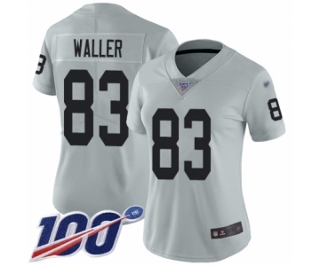 Women's Oakland Raiders #83 Darren Waller Limited Silver Inverted Legend 100th Season Football Jersey