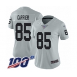 Women's Oakland Raiders #85 Derek Carrier Limited Silver Inverted Legend 100th Season Football Jersey