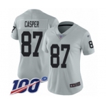 Women's Oakland Raiders #87 Dave Casper Limited Silver Inverted Legend 100th Season Football Jersey