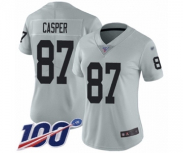 Women's Oakland Raiders #87 Dave Casper Limited Silver Inverted Legend 100th Season Football Jersey