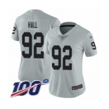 Women's Oakland Raiders #92 P.J. Hall Limited Silver Inverted Legend 100th Season Football Jersey