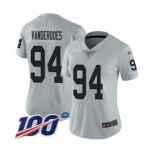 Women's Oakland Raiders #94 Eddie Vanderdoes Limited Silver Inverted Legend 100th Season Football Jersey