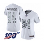 Women's Oakland Raiders #94 Eddie Vanderdoes Limited White Rush Vapor Untouchable 100th Season Football Jersey