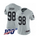 Women's Oakland Raiders #98 Maxx Crosby Limited Silver Inverted Legend 100th Season Football Jersey