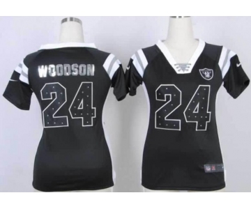 nike women nfl jerseys oakland raiders #24 woodson black[nike][fashion Rhinestone sequins][woodson]