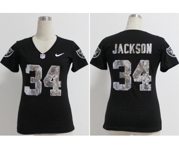 nike women nfl jerseys oakland raiders #34 bo jackson black[handwork sequin lettering fashion]