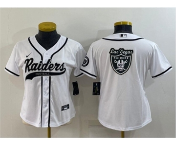 Youth Las Vegas Raiders White Team Big Logo With Patch Cool Base Stitched Baseball Jersey