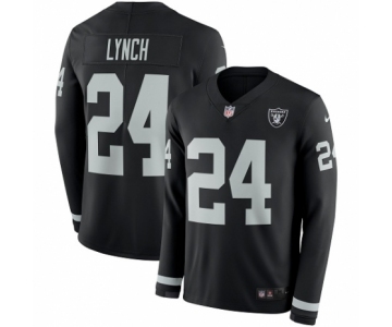 Youth Nike Oakland Raiders #24 Marshawn Lynch Limited Black Therma Long Sleeve NFL Jersey