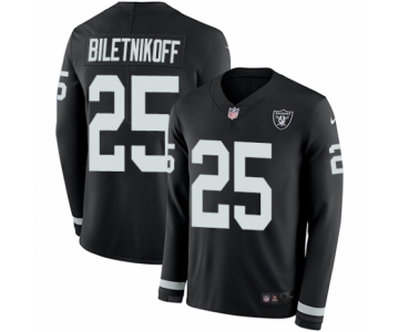 Youth Nike Oakland Raiders #25 Fred Biletnikoff Limited Black Therma Long Sleeve NFL Jersey