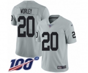 Youth Oakland Raiders #20 Daryl Worley Limited Silver Inverted Legend 100th Season Football Jersey