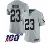 Youth Oakland Raiders #23 Nick Nelson Limited Silver Inverted Legend 100th Season Football Jersey