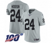 Youth Oakland Raiders #24 Charles Woodson Limited Silver Inverted Legend 100th Season Football Jersey