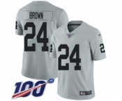 Youth Oakland Raiders #24 Willie Brown Limited Silver Inverted Legend 100th Season Football Jersey