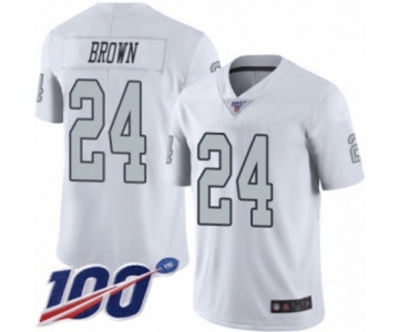 Youth Oakland Raiders #24 Willie Brown Limited White Rush Vapor Untouchable 100th Season Football Jersey