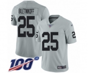 Youth Oakland Raiders #25 Fred Biletnikoff Limited Silver Inverted Legend 100th Season Football Jersey