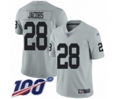 Youth Oakland Raiders #28 Josh Jacobs Limited Silver Inverted Legend 100th Season Football Jersey