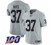 Youth Oakland Raiders #37 Lester Hayes Limited Silver Inverted Legend 100th Season Football Jersey