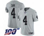 Youth Oakland Raiders #4 Derek Carr Limited Silver Inverted Legend 100th Season Football Jersey