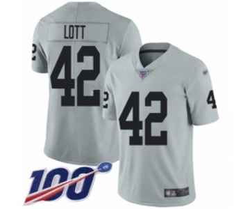 Youth Oakland Raiders #42 Ronnie Lott Limited Silver Inverted Legend 100th Season Football Jersey