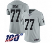 Youth Oakland Raiders #77 Trent Brown Limited Silver Inverted Legend 100th Season Football Jersey