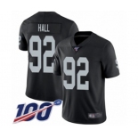 Youth Oakland Raiders #92 P.J. Hall Black Team Color Vapor Untouchable Limited Player 100th Season Football Jersey