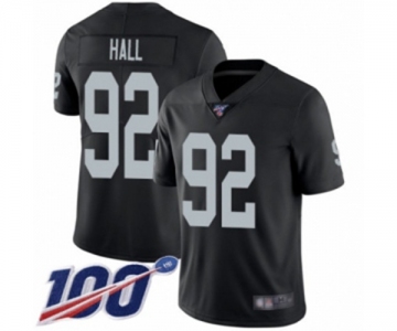 Youth Oakland Raiders #92 P.J. Hall Black Team Color Vapor Untouchable Limited Player 100th Season Football Jersey