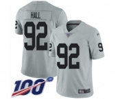 Youth Oakland Raiders #92 P.J. Hall Limited Silver Inverted Legend 100th Season Football Jersey