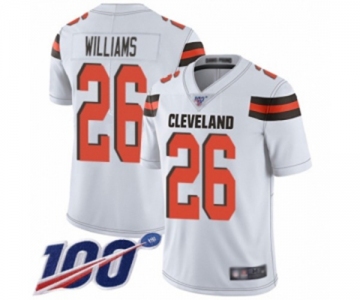 Youth Cleveland Browns #26 Greedy Williams White Vapor Untouchable Limited Player 100th Season Football Jersey