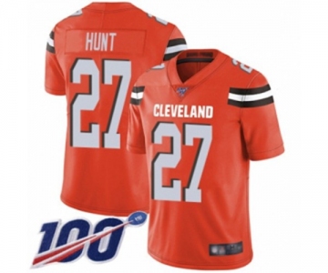 Youth Cleveland Browns #27 Kareem Hunt Orange Alternate Vapor Untouchable Limited Player 100th Season Football Jersey