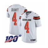 Youth Cleveland Browns #4 Britton Colquitt White Vapor Untouchable Limited Player 100th Season Football Jersey