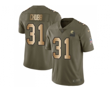 Youth Nike Cleveland Browns #31 Nick Chubb Olive Gold Stitched NFL Limited 2017 Salute to Service Jersey