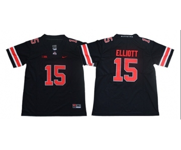 Youth Buckeyes #15 Ezekiel Elliott Blackout Limited Stitched Youth College Jersey