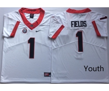 Youth Georgia Bulldogs #1 Justin Fields White  Nike College Football Jersey