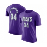 Men's Milwaukee Bucks #34 Giannis Antetokounmpo Purple Hardwood Classic Long Sleeve T-Shirt