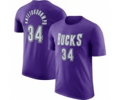 Men's Milwaukee Bucks #34 Giannis Antetokounmpo Purple Hardwood Classic Long Sleeve T-Shirt