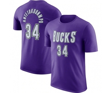 Men's Milwaukee Bucks #34 Giannis Antetokounmpo Purple Hardwood Classic Long Sleeve T-Shirt