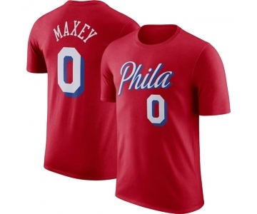 Men's Philadelphia 76ers #0 Tyrese Maxey Red 2022-23 Statement Edition Name & Number T-Shirt