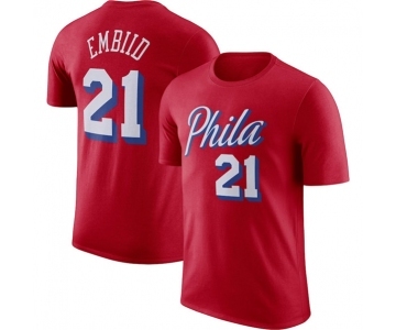 Men's Philadelphia 76ers #21 Joel Embiid Red 2022-23 Statement Edition Name & Number T-Shirt