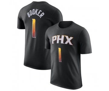 Men's Phoenix Suns #1 Devin Booker Black 2022-23 Statement Edition Name & Number T-Shirt