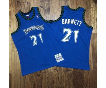 Men's Minnesota Timberwolves #21 Kevin Garnett 2003-04 Blue Hardwood Classics Soul AU Throwback Jersey