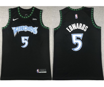 Men's Minnesota Timberwolves #5 Anthony Edwards Black City Edition Stitched Jersey