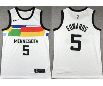 Men's Minnesota Timberwolves #5 Anthony Edwards White City Edition Stitched Jersey