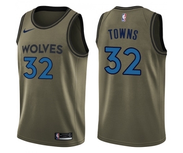 Men's Nike Minnesota Timberwolves #32 Karl-Anthony Towns Swingman Green Salute to Service NBA Jersey