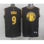 nba minnesota timberwolves #9 rubio black[gold lettering fashion]