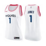 Women's Nike Minnesota Timberwolves #1 Tyus Jones Swingman White Pink Fashion NBA Jersey