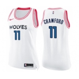 Women's Nike Minnesota Timberwolves #11 Jamal Crawford Swingman White Pink Fashion NBA Jersey