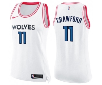 Women's Nike Minnesota Timberwolves #11 Jamal Crawford Swingman White Pink Fashion NBA Jersey