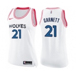 Women's Nike Minnesota Timberwolves #21 Kevin Garnett Swingman White Pink Fashion NBA Jersey